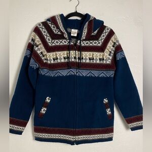 Artesanias Alpaca Wool Hoodie Sweater Womens Sz Small Blue/burgundy Cozy Wear